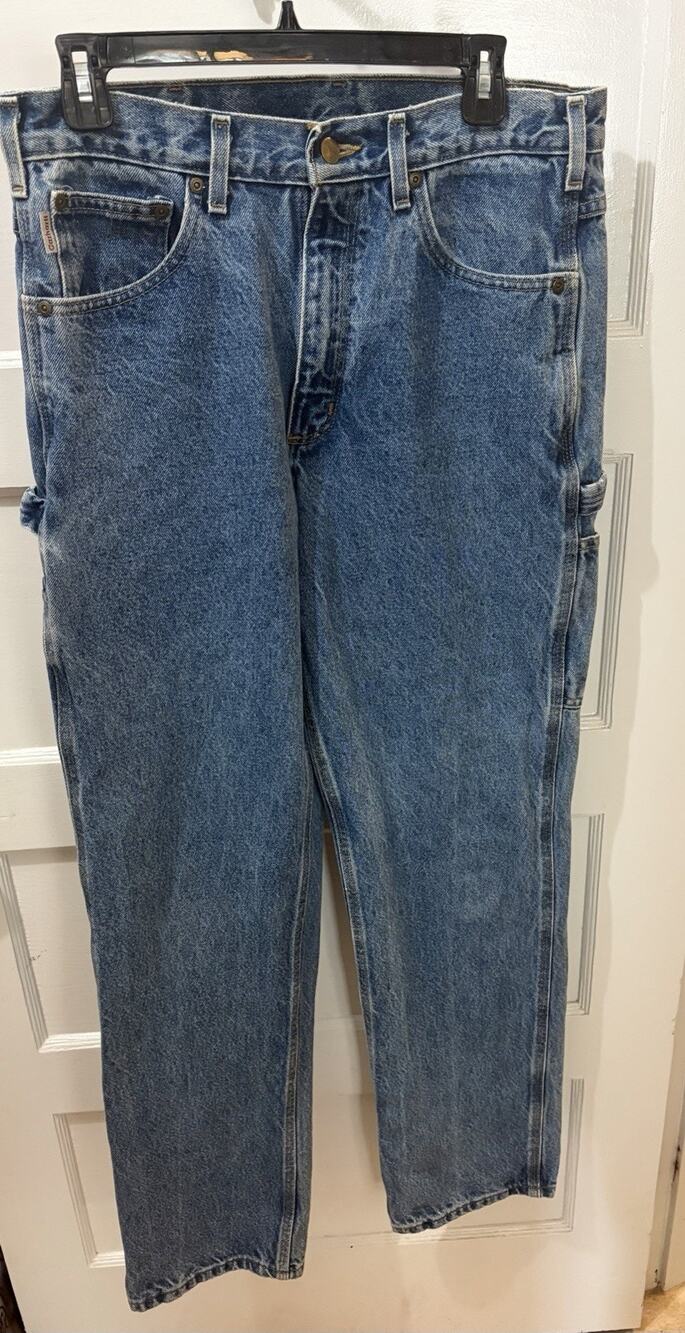 Vintage Carhartt Jeans Mens 32x34 Blue B17-DST Carpenter Denim Workwear